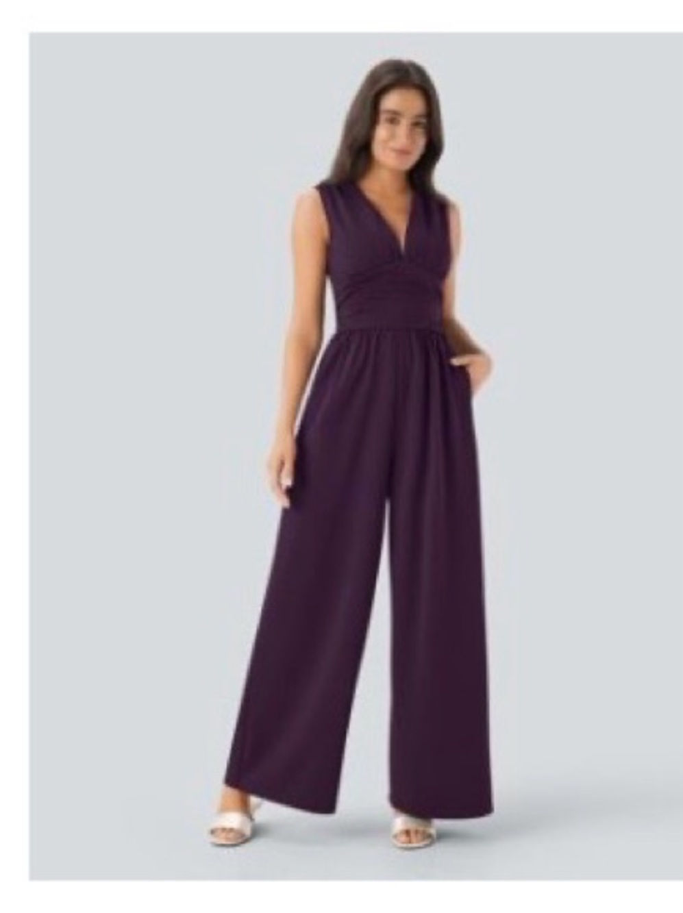 Halara Sleeveless Wide-Leg Jumpsuit in Purple Pennant